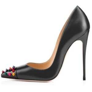 Christian Louboutin Multi Color Black Geo Spike Point-Toe Red Sole Pump 37